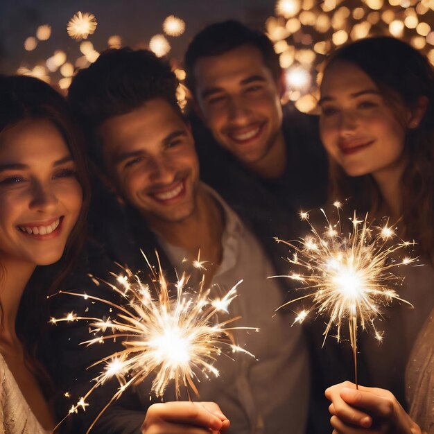 New year with friends sparklers