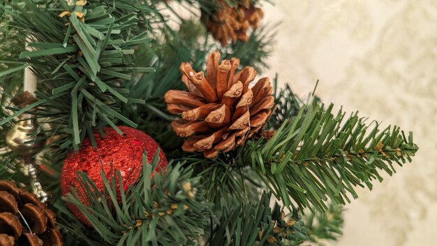 Photo new years branch with pine cone