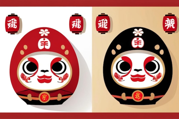 Photo 新年卡片模板的可爱 daruma 娃娃 fuku 的意思是幸运