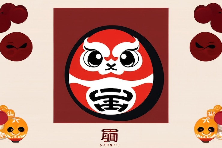 Photo 新年卡片模板的可爱 daruma 娃娃 fuku 的意思是幸运