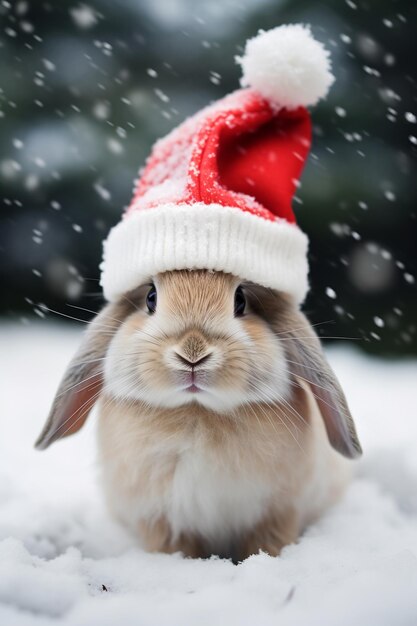 Фото Новый год милый кролик в шляпе санта