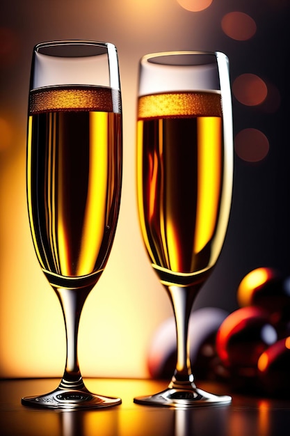 New years eve celebration background with two champagne glass