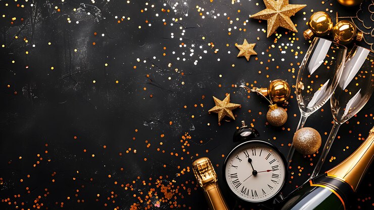 Photo new years eve celebration with champagne and festive decorations