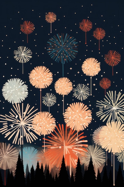 New Years illustration with fireworks Generative ai