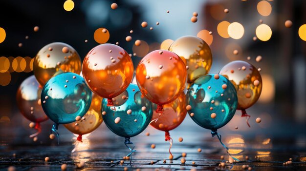 New Years Party Balloons Balloon Drop Balloon Cascade C38134 Background Generative Ai