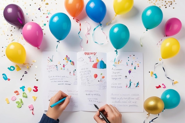 Foto risoluzioni di capodanno scritte su palloncini colorati illustrazione della scena