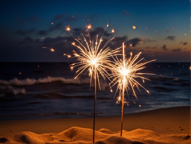 Photo new years sparkler at night in a womans hand holiday background