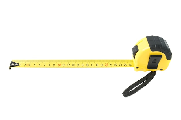 New yellow measure tape isolated at white background