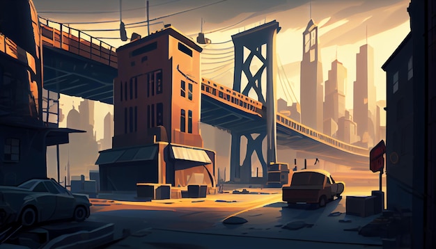 New York City 2D background environment for a mobile game A high quality horizontal background landscape Gaming template design location Generative ai