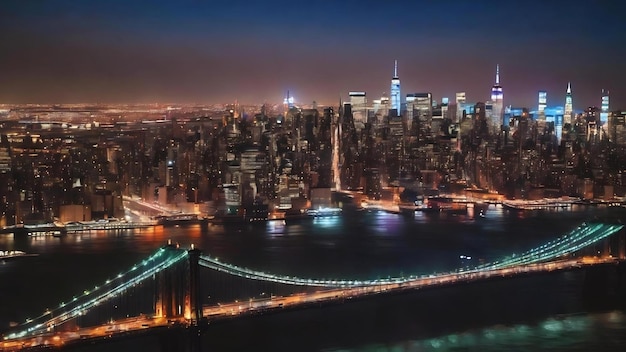 New york city beautiful aerial view city blurred lights night view skyline abstract over manhatta