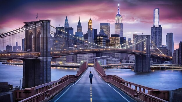 New York City Brooklyn Bridge en de skyline van Manhattan