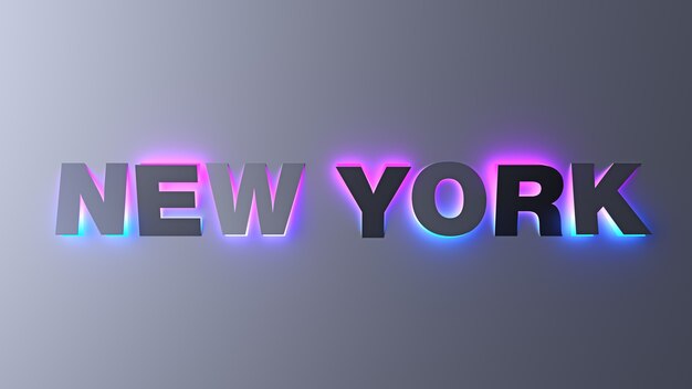 New York City design typography lettering with neon glowing gradient lights. 3d illustration.