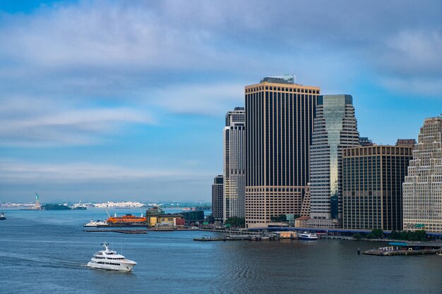 New York city harbor Cityscape in metropolis city City downtown skyline Horizon with architecture Cityscape skyline building architecture City architectural cityscape with harbor Hudson river