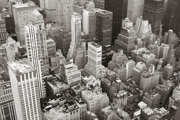 New York City Manhattan skyline aerial view black and white