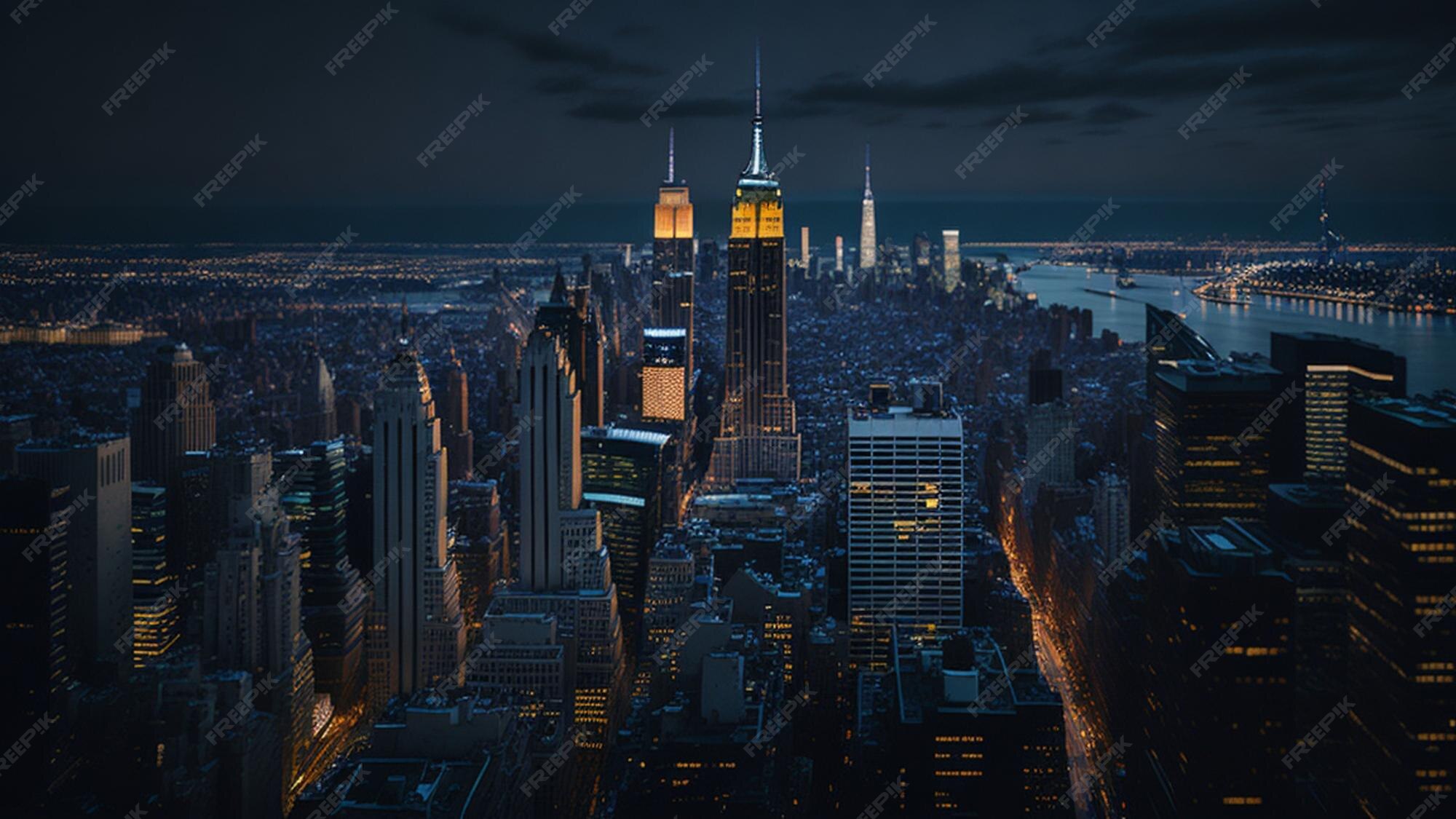 Premium AI Image New York City Manhattan skyline at night with