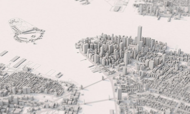ニューヨーク市の地図航空写真グレーミニマルデザインdレンダリング