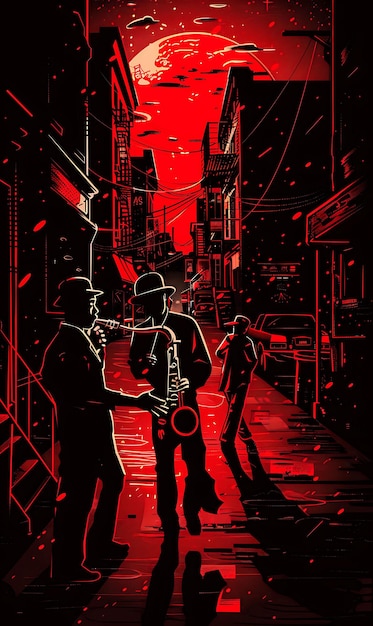 New York City met Jazz Street Scene en Harlem Jazz Clubs S Collage Contrast Concept Design Art