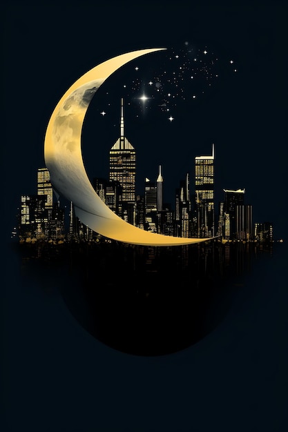 Photo new york city and moon lit up at night illustration