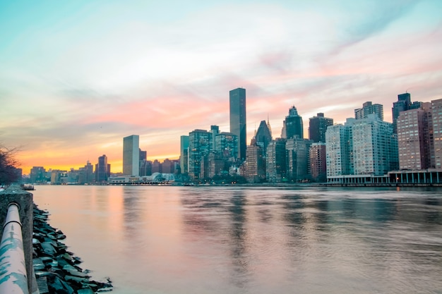 New York City panorama Manhattan Skyline during sunset City concept