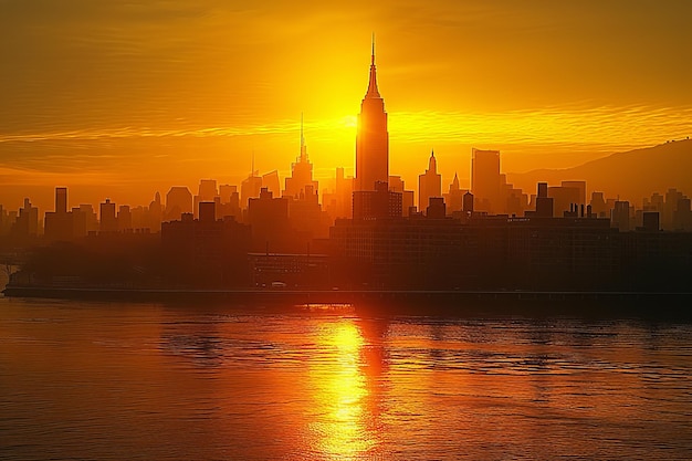 Foto l'orizzonte di new york al tramonto