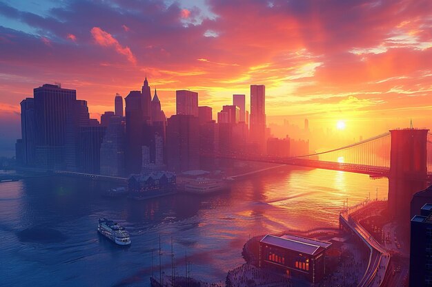 New York City skyline at sunset