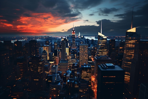 new york city skyline at sunset