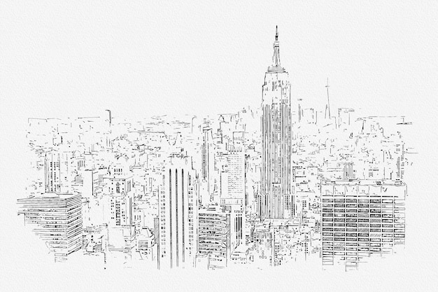 New York City skyline with skyscrapers pencil drawing