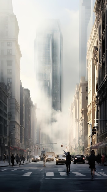 New York City street scene with people crossing the road