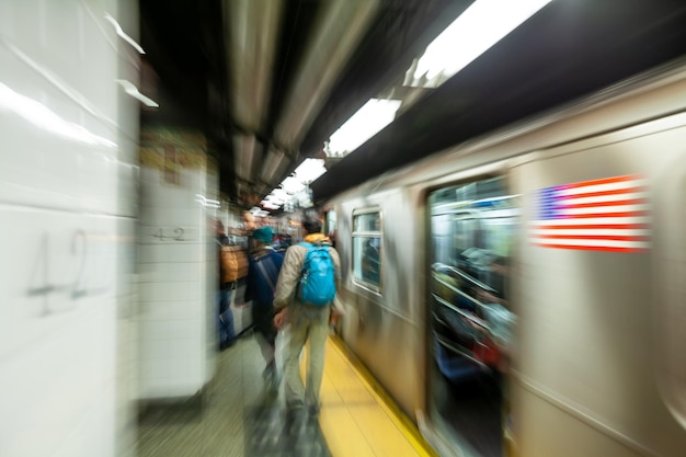 New York City subway train system in Manhattan