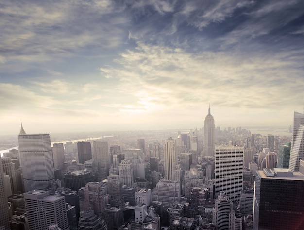 New York city in sunset