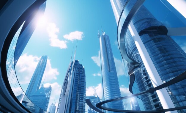 new york city with futuristic building architecture and blue sky generated by ai