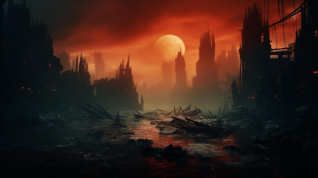 New York Cityscape on the Red Moon