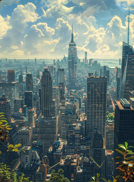 Foto paesaggio cittadino di new york con l'empire state building