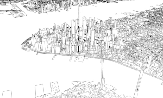 New york minimal blueprint style city map d rendering