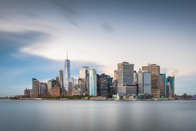 New York New York USA skyline on the bay at twilight