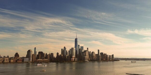 New York skyline Manhattan uitzicht vanaf New Jersey New York wolkenkrabber luchtbeeld van Big Apple New