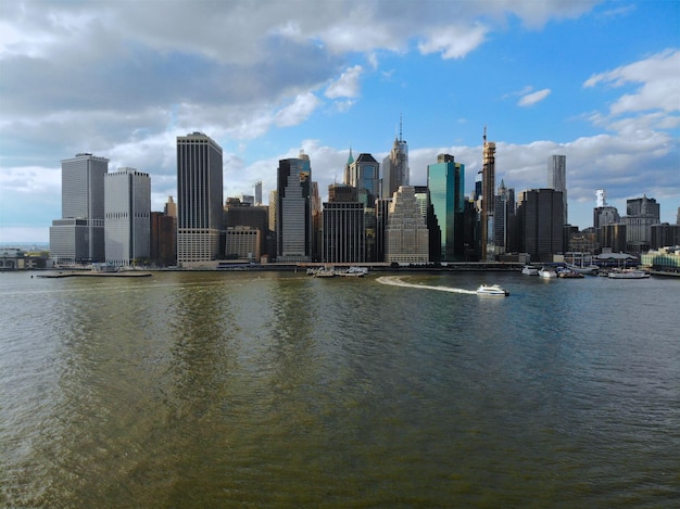 New York Skyline with skyscrapers and financial district and Hudson river USA