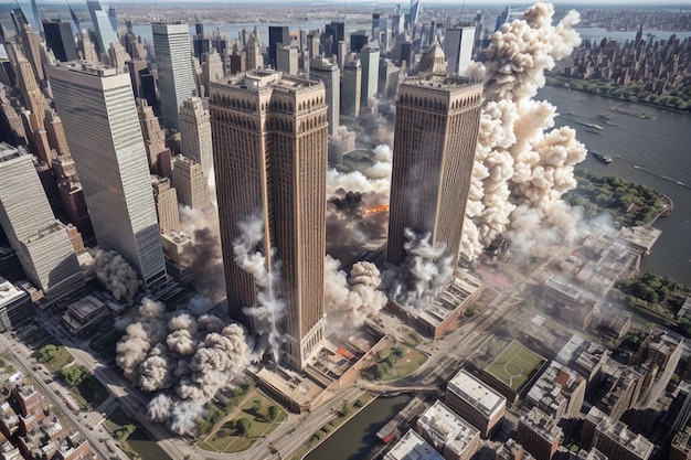 ニューヨーク・ツインタワー爆発 飛行機が高解像度の爆発でタワーにぶつかる