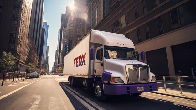 New york united states fedex truck delivering