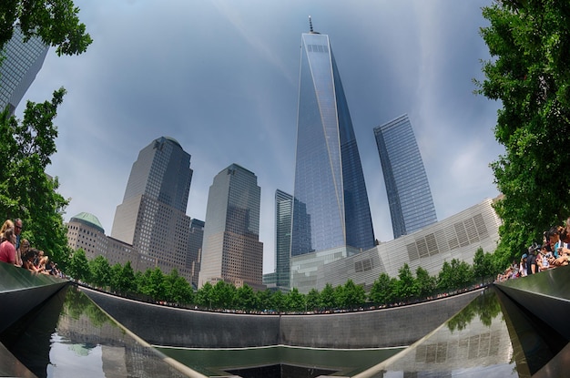 NEW YORK - USA - 13 JUNE 2015 people near freedom tower and 9/11