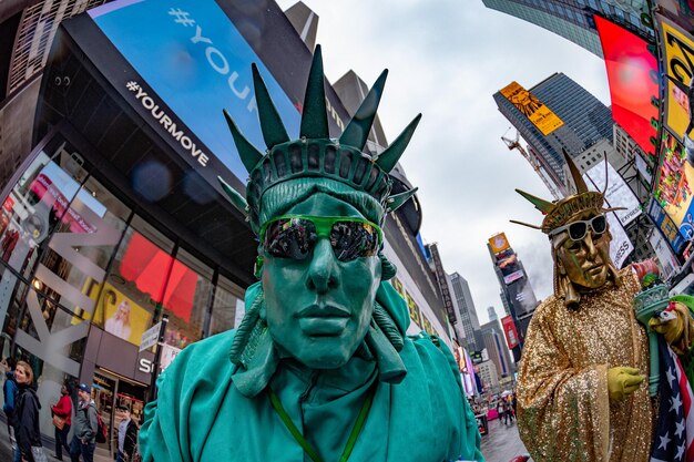 New york usa april 22 2017 times square human statue of liberty