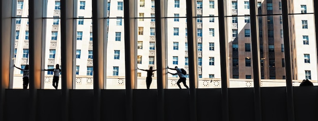 NEW YORK, USA - Sep 22, 2017: Peoples on the windows of Oculus terminal station in the World Trade Center Transportation Hub in Lower Manhattan