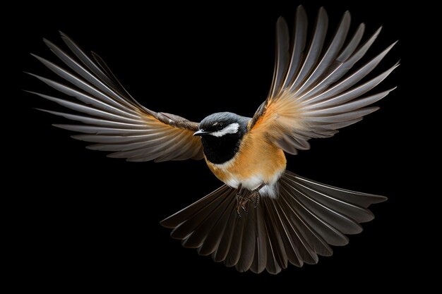 New Zealand Fantail Bird on a black background