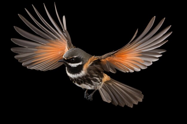 Photo new zealand fantail bird on a black background