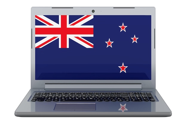 New Zealand flag on laptop screen 3D illustration isolated on white background