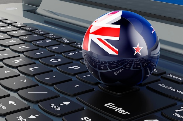 Фото Флаг новой зеландии на клавиатуре ноутбука онлайн бизнес-образование покупки в новой зеландии концепция 3d рендеринга.