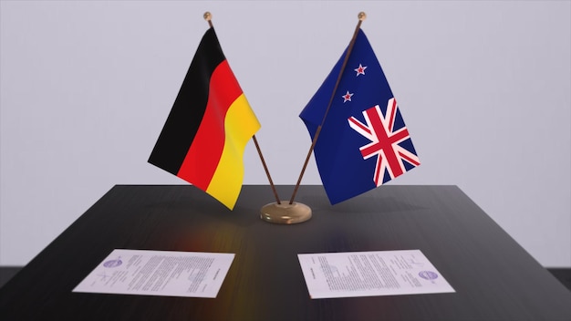 New zealand and germany flag politics relationship national flags partnership deal 3d illustration