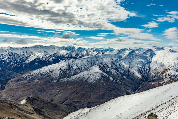 New Zealand mountain panorama and ski slopes as seen from Coronet Peak ski resort Queenstown