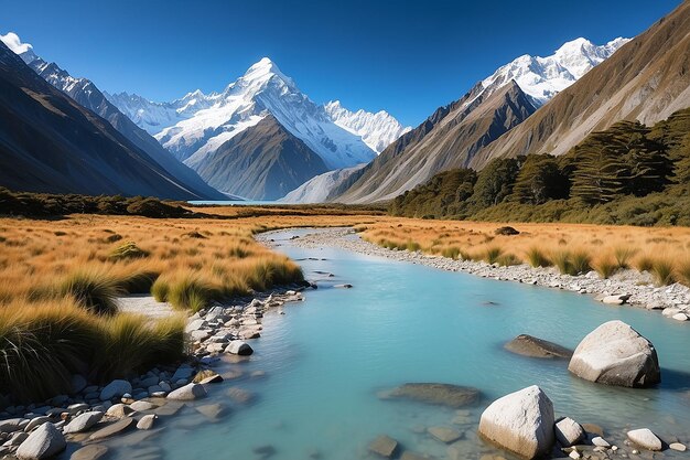 Photo new zealand scenic mountain landscape shot at mount cook national