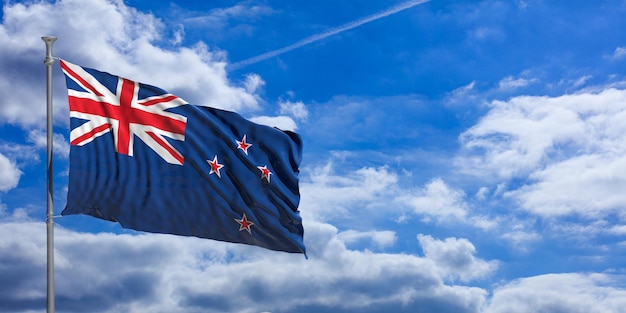 New zealand waving flag on blue sky 3d illustration